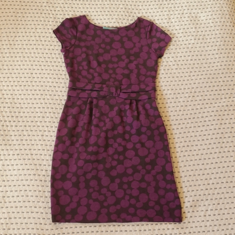 Boden Short Sleeve Dress, Purple Polka Dot Pattern, Size 6R